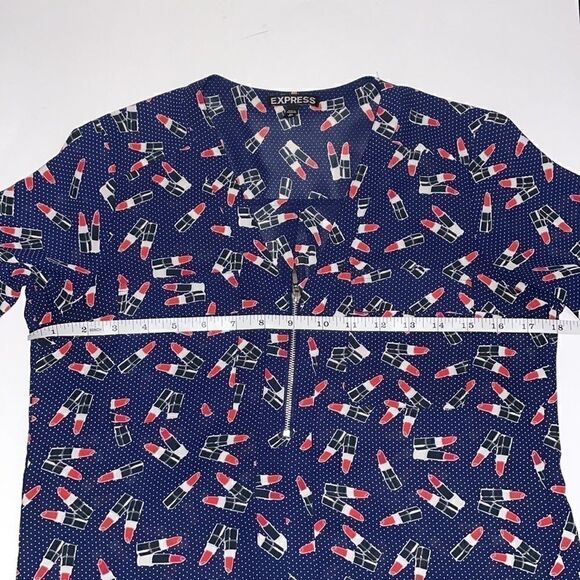 Express Navy Lipstick Design Zip Up Blouse…‎ - Picture 5 of 5